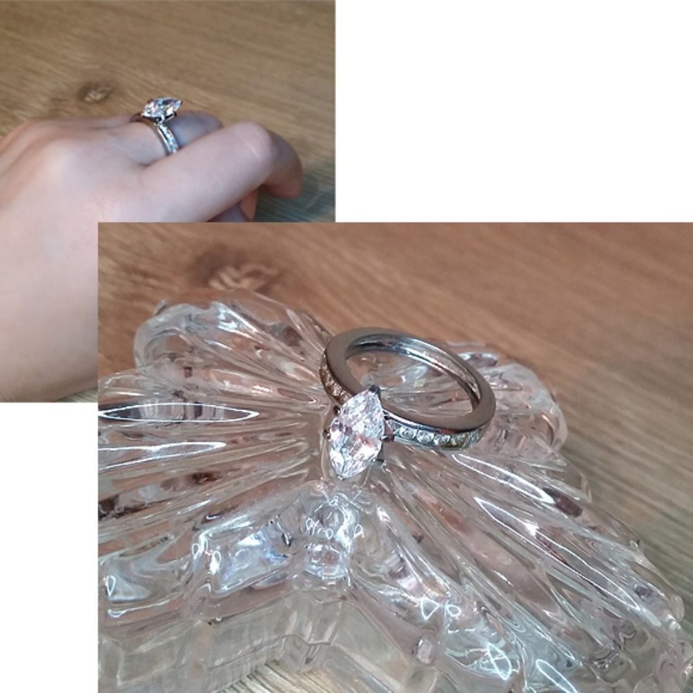 Faux diamonds prong silver tone costume ring